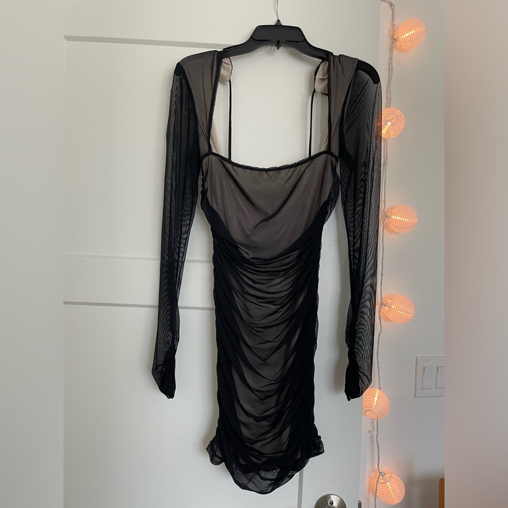 Lucy in the Sky Black Long Sleeve Mesh Mini Dress